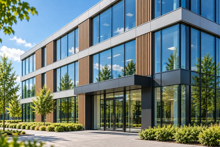 Modern kantoorgebouw met glazen gevel