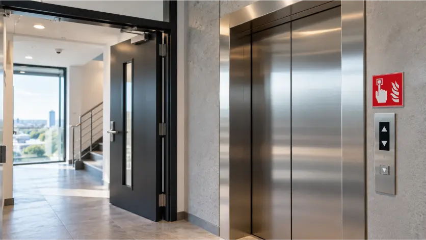 Moderne liftfoyer met brandmelder